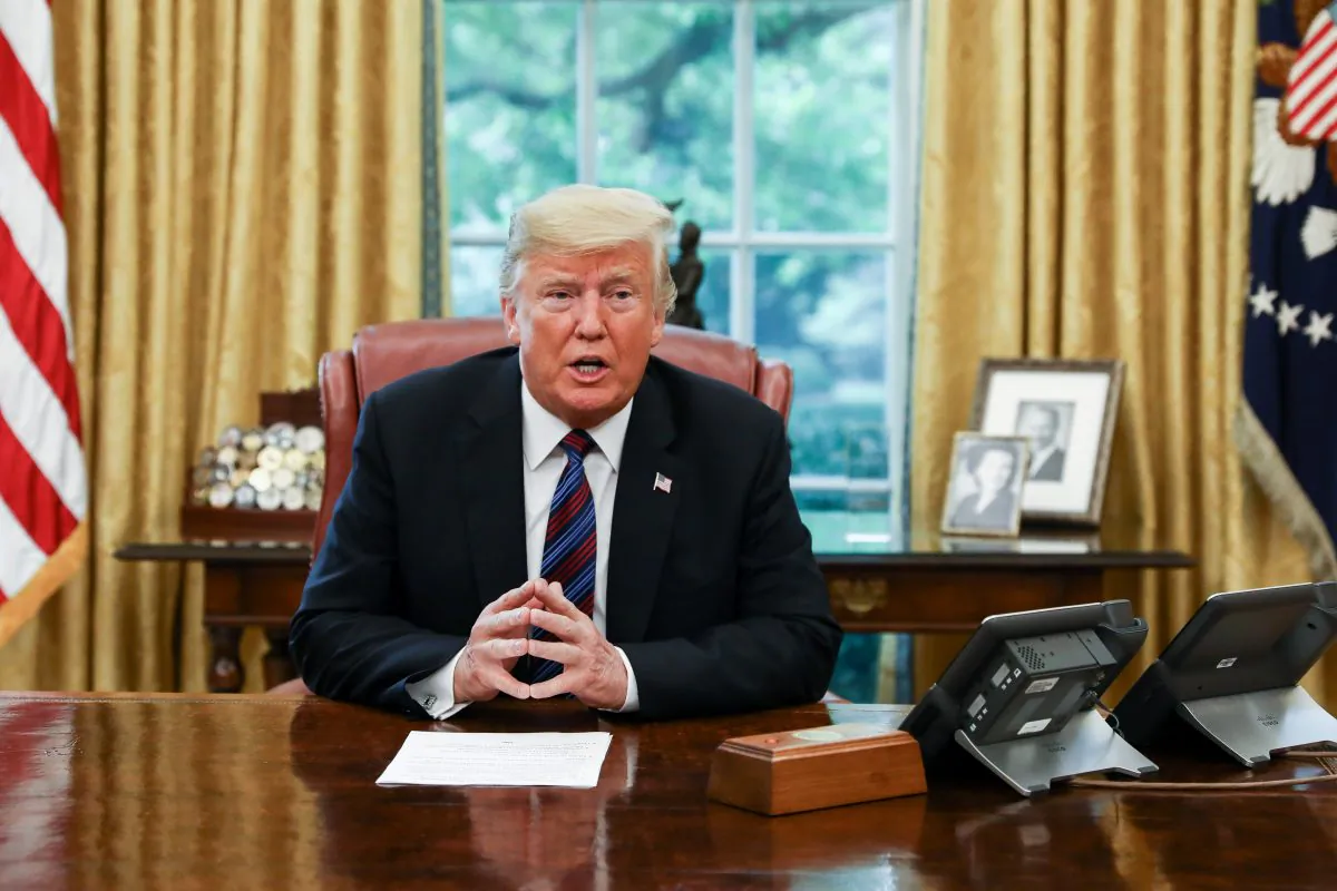 President Donald Trump announces that Mexico has agreed to enter into a new trade deal, the United States-Mexico trade agreement, in the Oval Office of the White House in Washington on Aug. 27, 2018. (Samira Bouaou/The Epoch Times)
