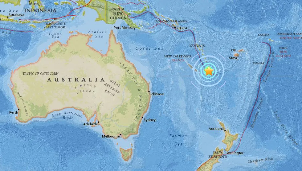 7.1 magnitude earthquake strikes New Caledonia on Aug. 29, 2018. (Screenshot/USGS)