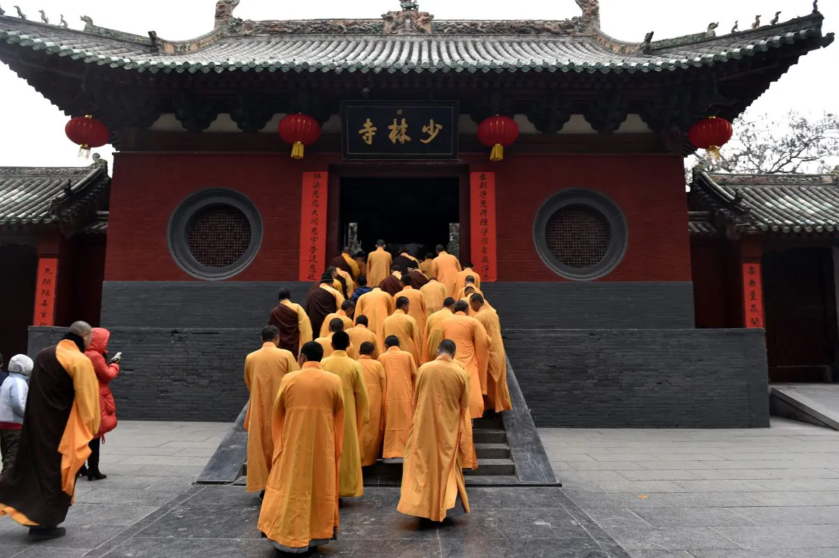 Chinese monks attend a ceremony at Shaolin Temple to celebrate the Lunar New Year in Dengfeng County, Henan Province, China, on January 28, 2017. (STR/AFP/Getty Images)
