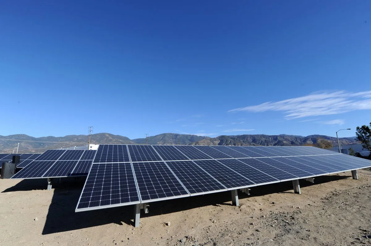 New solar panels at the Mars Petcare San Bernardino Solar Garden Unveiling in San Bernardino, Calif. on Dec. 12, 2017. (Photo by Joshua Blanchard/Getty Images for Mars Petcare)