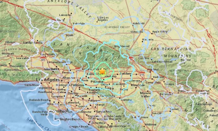 The range of the 4.4 earthquake in La Verne Aug. 28, 2018. (Screenshot/USGS)
