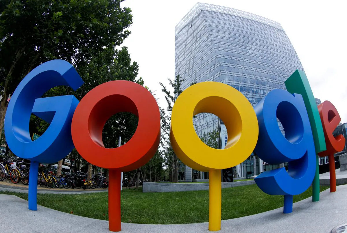 The logo of Alphabet Inc.'s Google outside its office in Beijing, China, Aug. 8, 2018. (Thomas Peter/Reuters).