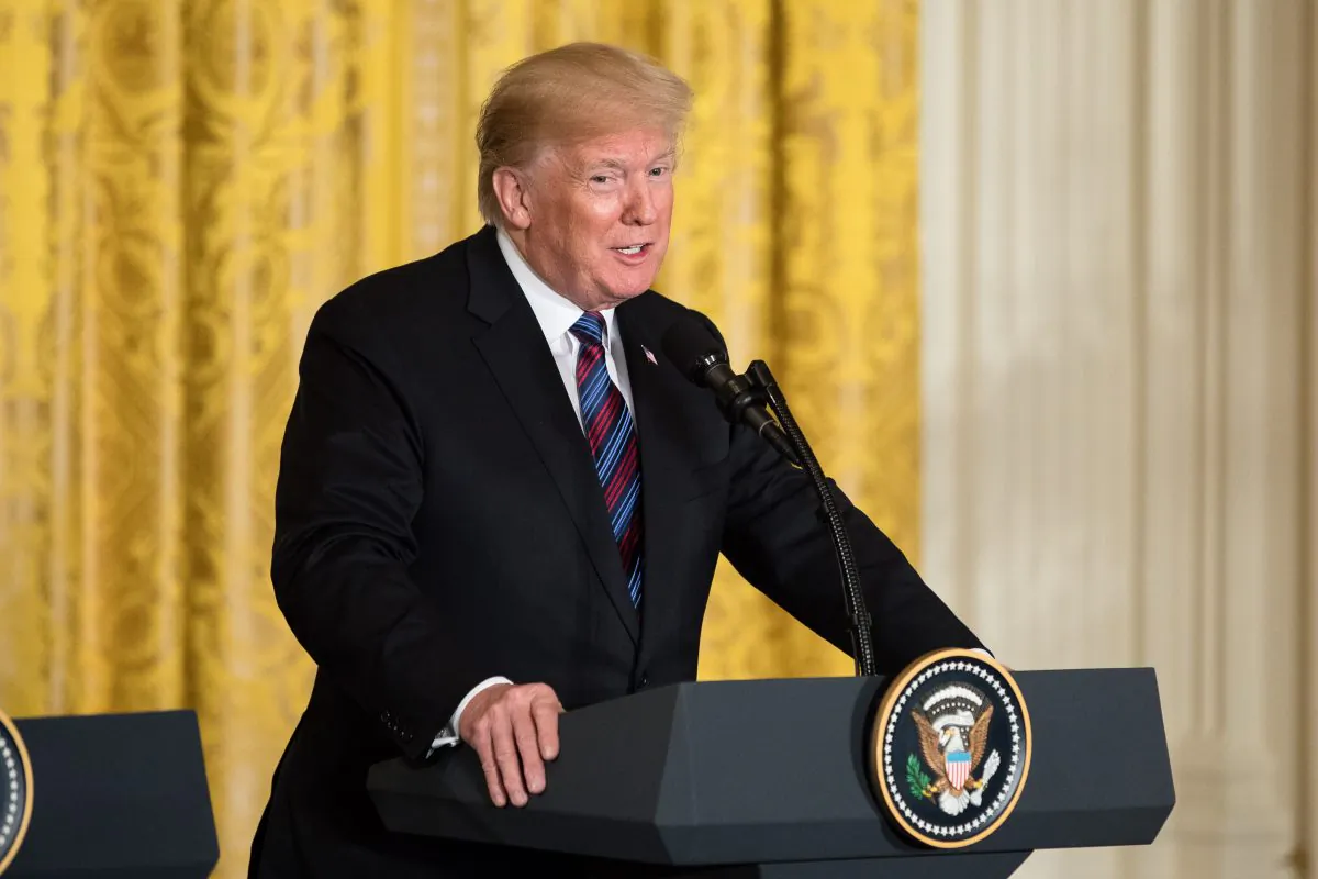 President Donald Trump in the East Room of the White House on April 3, 2018. (Samira Bouaou/The Epoch Times)