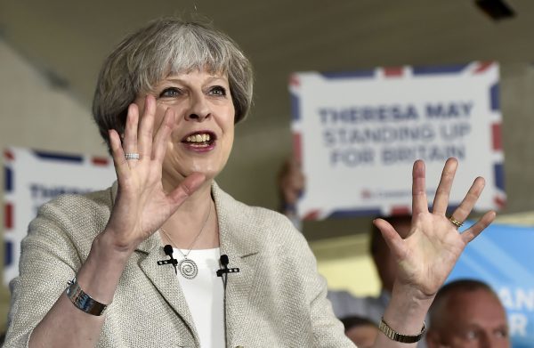 British primer minister Theresa May speaks to constituents