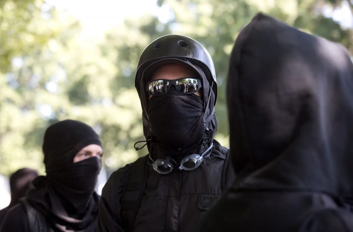 Antifa members in a file photograph. (Natalie Behring/AFP/Getty Images)