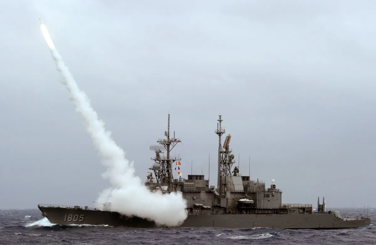 A Taiwan destroyer launches a surface to air missile during exercises meant to simulate an attack by China, near the east coast of Taiwan on Sept. 26, 2013. The Trump administration has recently taken steps to strengthen cooperation between the U.S. and Taiwan militaries. (Sam Yeh/AFP/Getty Images)