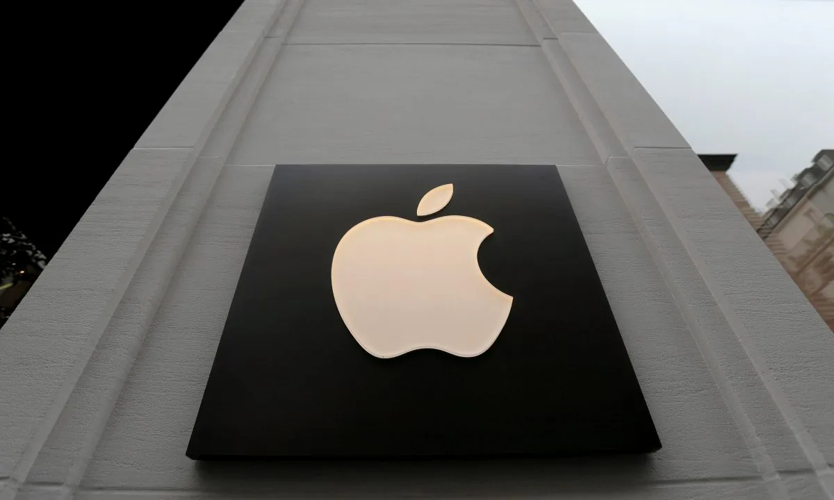 The company's logo is seen outside Austria's first Apple store, which opens on February 24, during a media preview in Vienna, Austria, Feb. 22, 2018. (Reuters/Heinz-Peter Bader/File Photo)