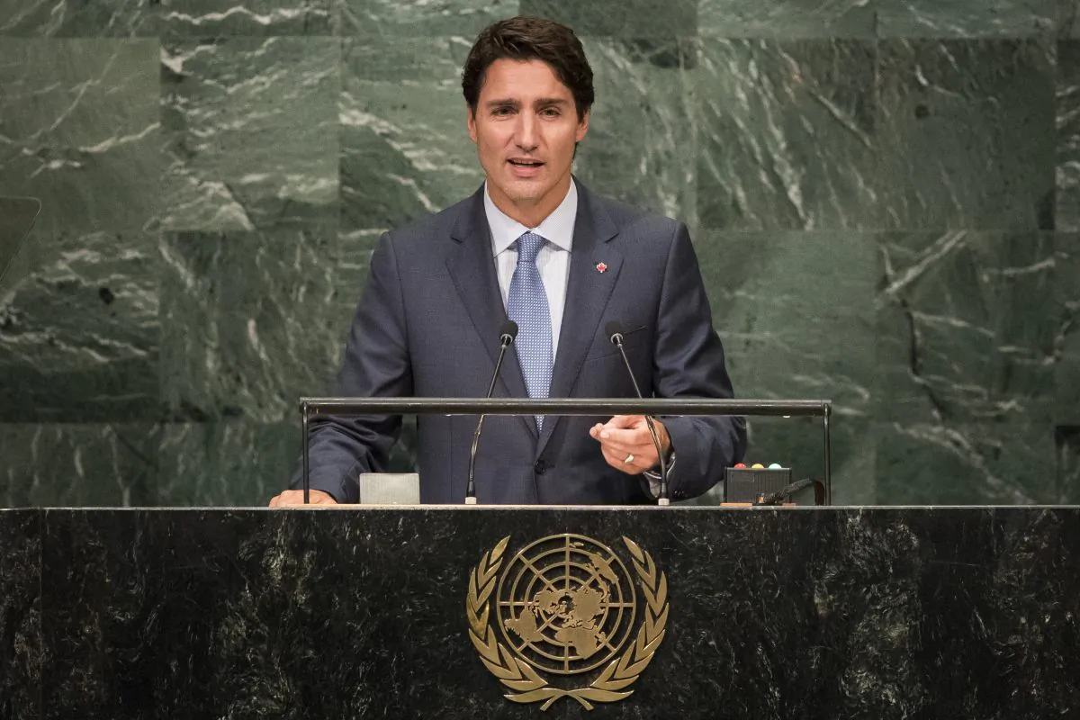 Prime Minister of Canada Justin Trudeau addresses the United Nations General Assembly at UN headquarters, Sept. 20, 2016 in New York City. (Drew Angerer/Getty Images)