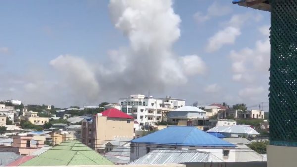 Smoke rises from the site of a suicide bomb blast