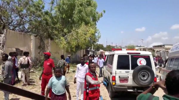The site of a suicide bomb blast in Mogadishu Somalia