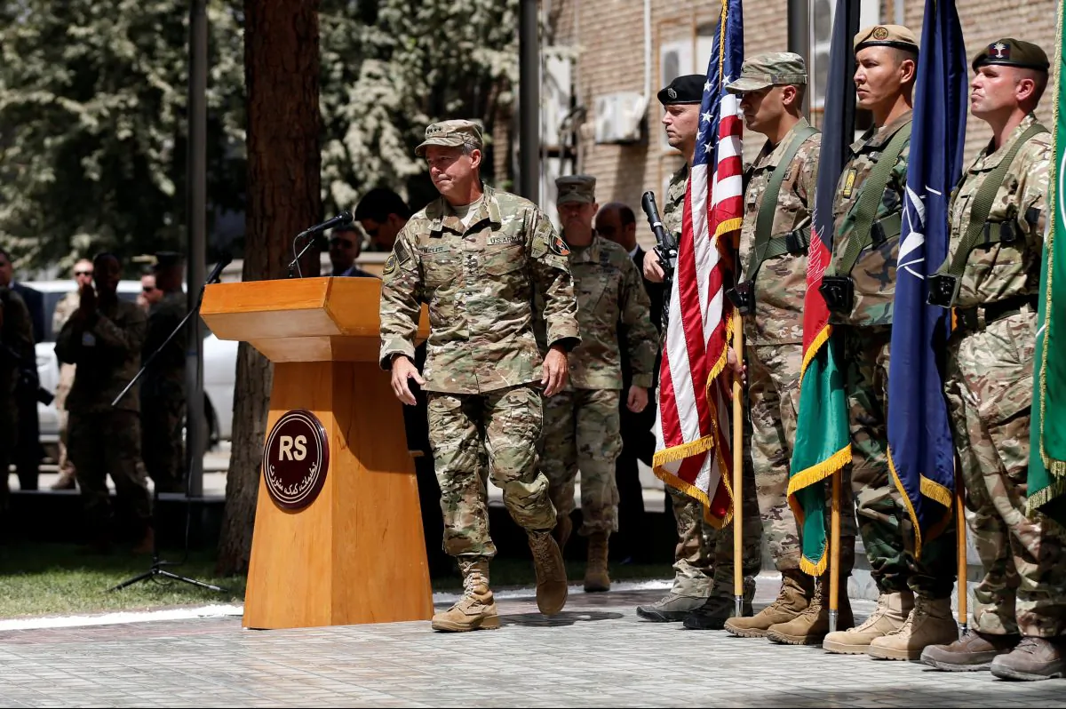 Incoming Commander of Resolute Support forces and command of NATO forces in Afghanistan, U.S. Army General Scott Miller walks during a change of command ceremony in Resolute Support headquarters in Kabul, Afghanistan Sept. 2, 2018. (Reuters/Mohammad Ismail)