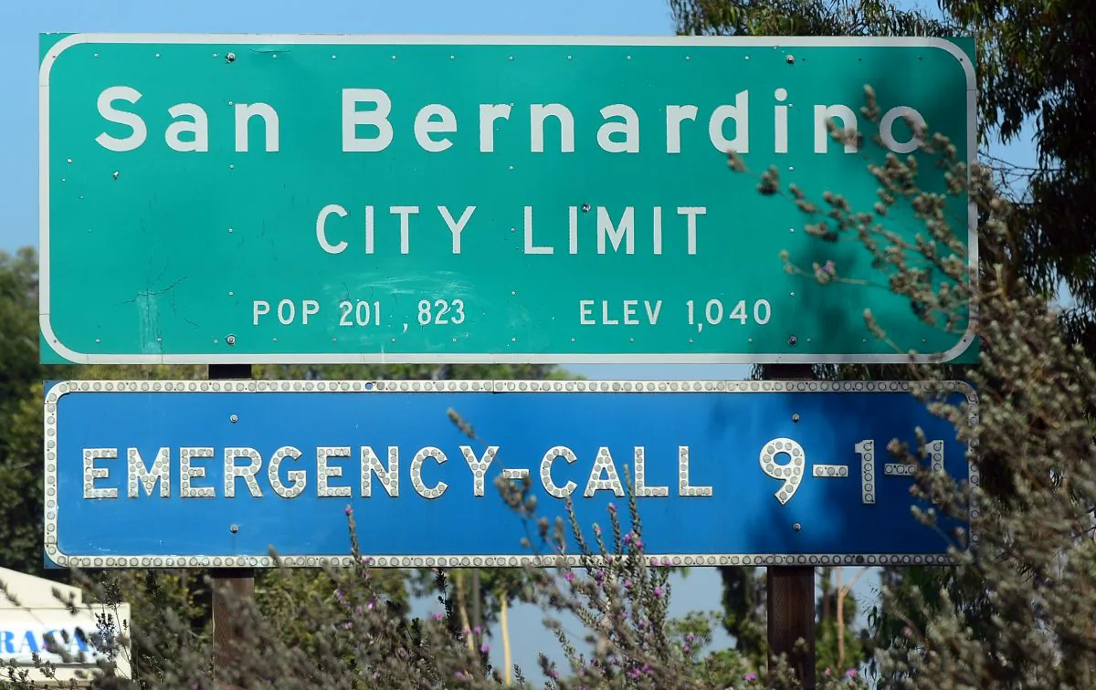 A highway sign for the city of San Bernardino, Calif. on July 17, 2012. (Frederic J. Brown/AFP/GettyImages)