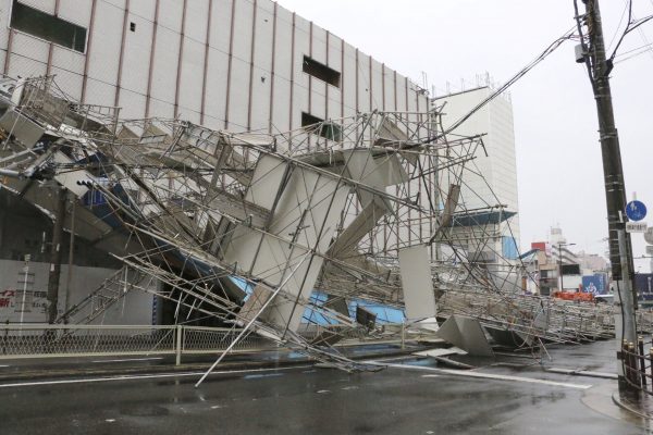 A building damaged by Typhoon Jebi