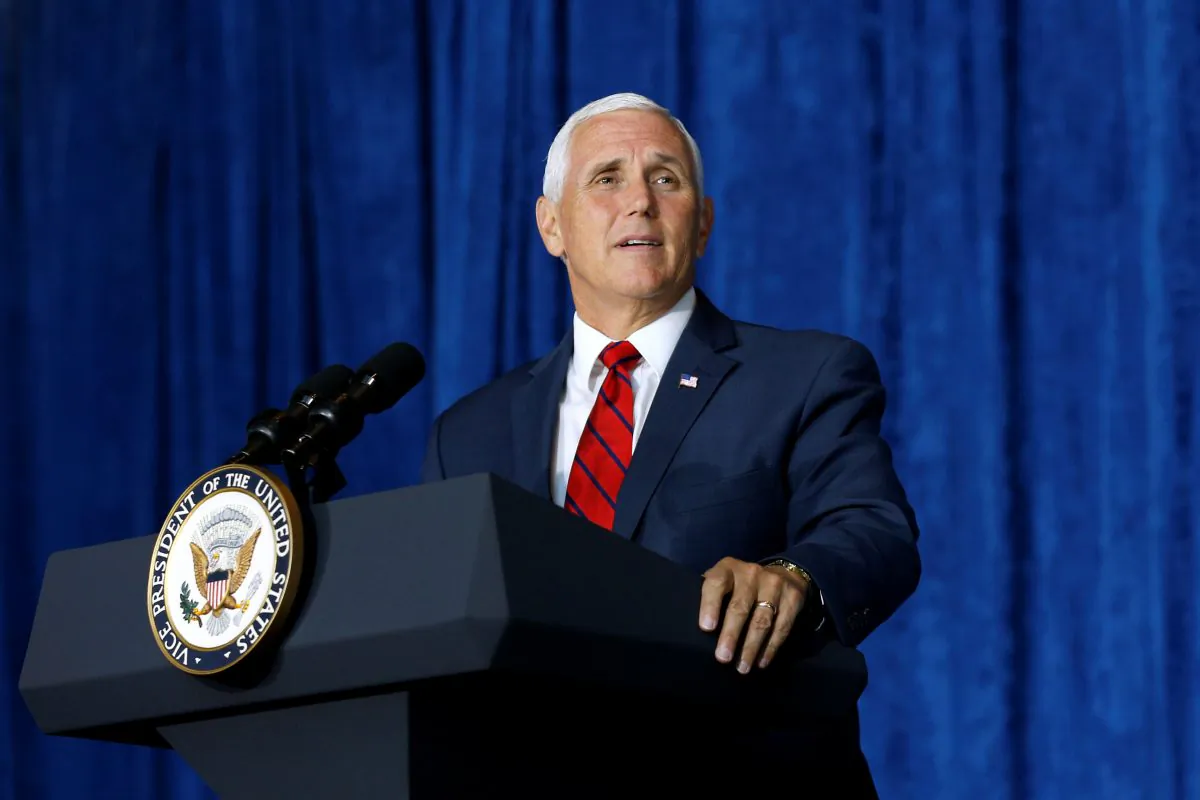 U.S. Vice President Mike Pence speaks at the National World War II museum in New Orleans, Louisiana, on  Aug. 23, 2018. (Jonathan Bachman/Reuters)