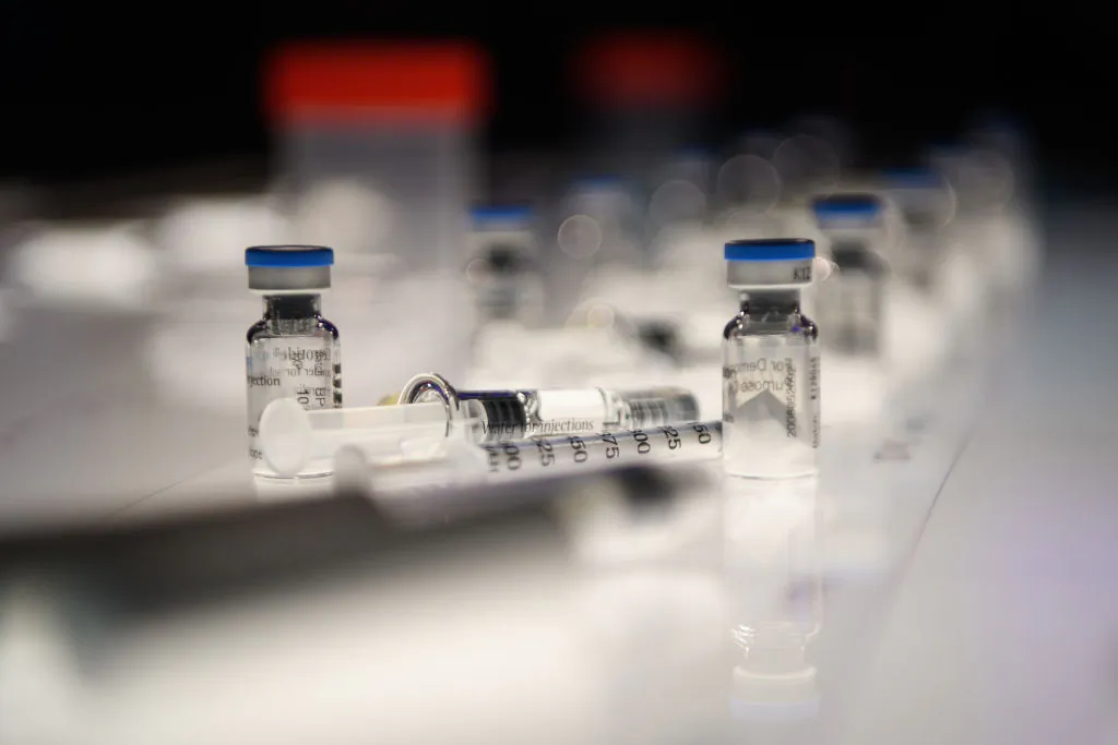 File photo: A selection of IVF hormone bottles and syringes at the Science Museum on July 23, 2018, in London. (Leon Neal/Getty Images)