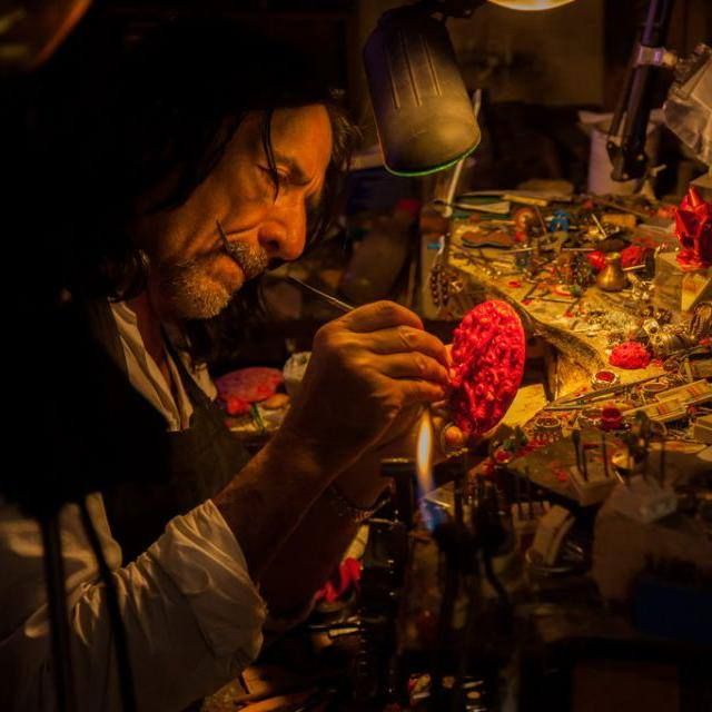 Goldsmith Alessandro Dari at work in his workshop.