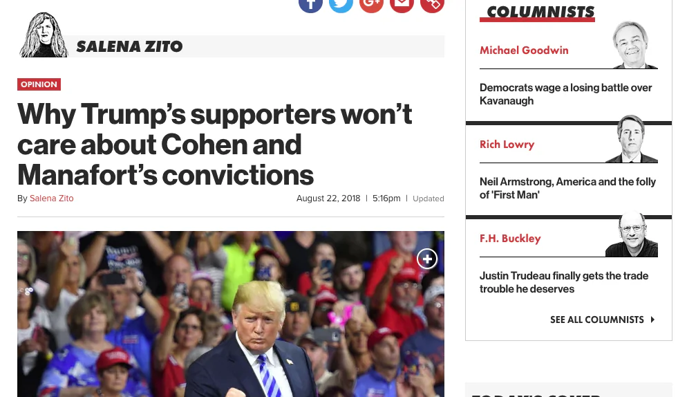 Screenshot of an article Facebook blocked, apparently because it reported positively on President Donald Trump. (Screenshot/New York Post)