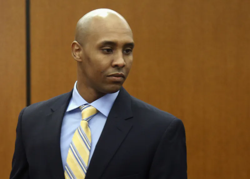 Former Minneapolis police officer Mohamed Noor arrives at the Hennepin County Government Center for a hearing in Minneapolis in this May 8, 2018, file photo. Noor is charged in the July 2017 shooting death of Justine Ruszczyk Damond, of Australia, who had called 911 to report a possible assault. (Jim Mone/AP)