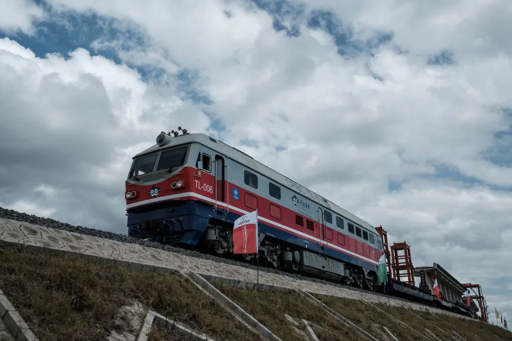 A locomotive at the construction site of the Standard Gauge Railway (SGR) in Nairobi, Kenya, on June 23, 2018. (Yasuyoshi Chiba/AFP/Getty Images)