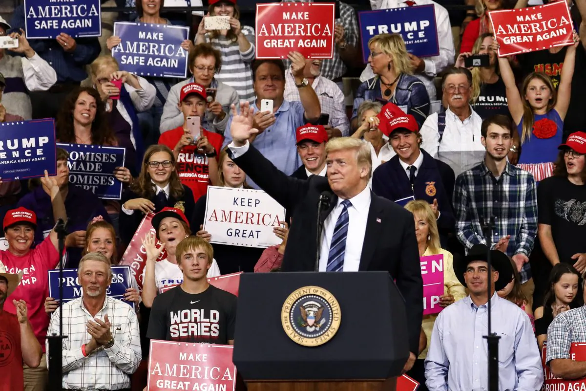 President Donald Trump at his Make America Great Again rally in Billings, Mont., Sept. 6, 2018. (Charlotte Cuthbertson/The Epoch Times)