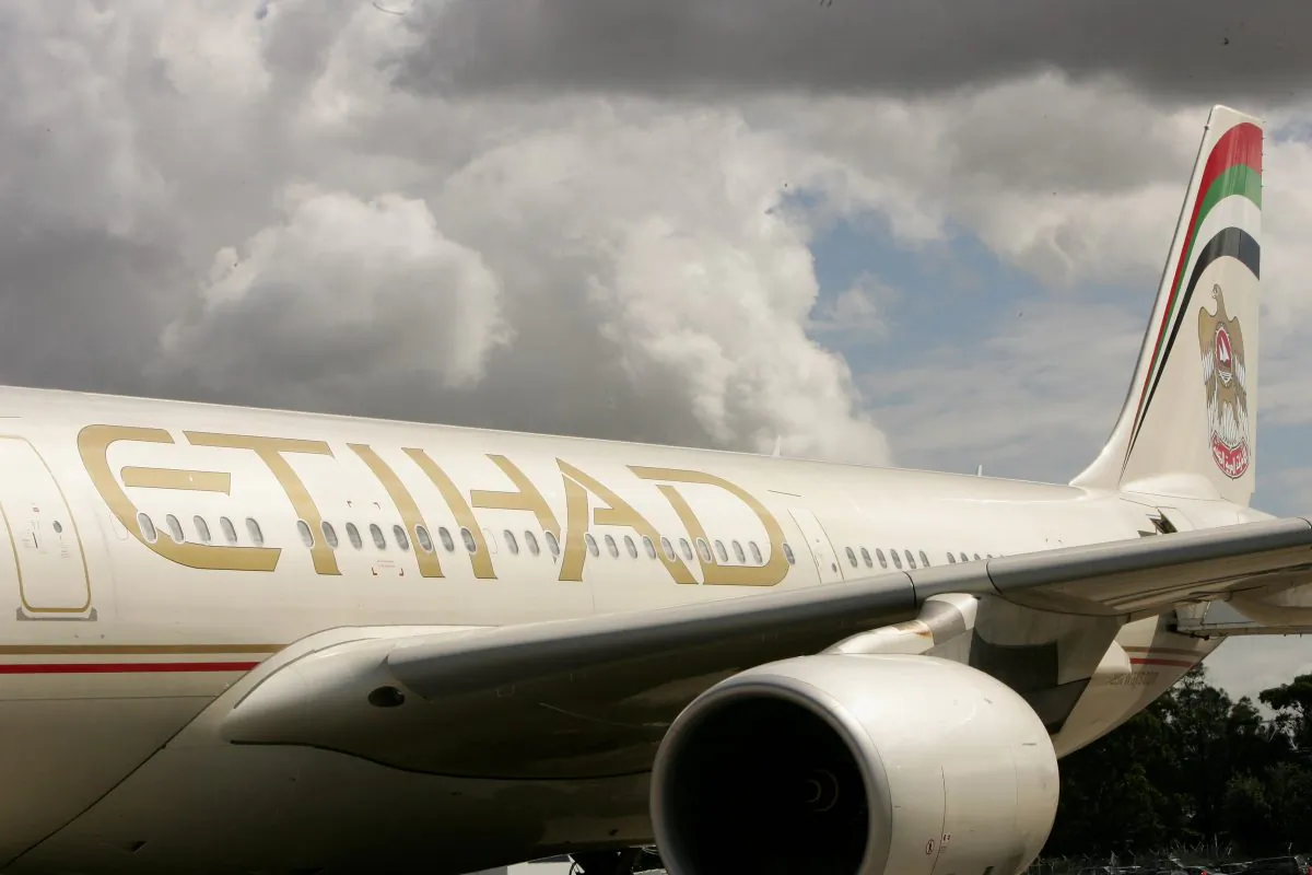 The first flight from Etihad Airways, the national airline of the United Arab Emirates on June 29, 2018. (Patrick Riviere/Getty Images)