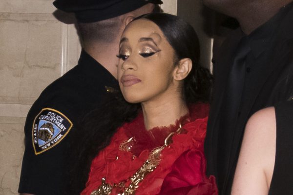 Cardi B, with a bump on her forehead