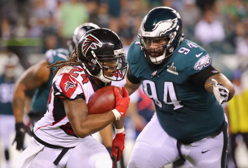 Devonta Freeman #24 of the Atlanta Falcons carries the ball during the second half against the Philadelphia Eagles at Lincoln Financial Field in Philadelphia, Pennsylvania, on Sept. 6, 2018. (Photo by Brett Carlsen/Getty Images)