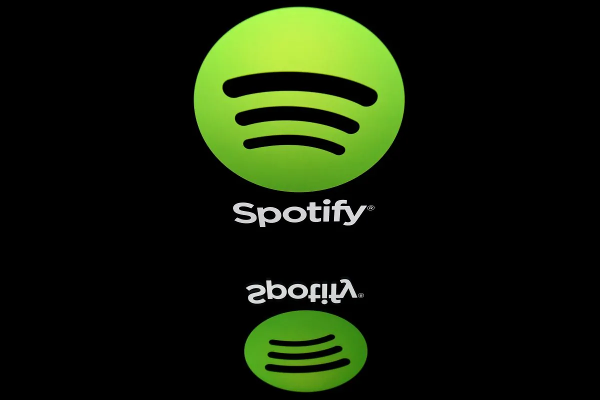 The logo of online streaming music service Spotify is displayed on a tablet screen in Paris, in this illustration picture taken on April 19, 2018. (Lionel Bonaventure/AFP/Getty Images)