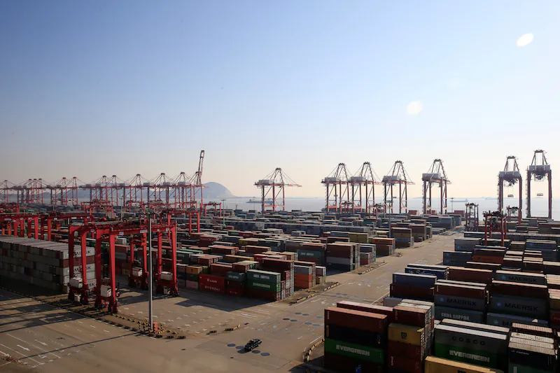 Containers are seen at the Yangshan Deep Water Port, part of the Shanghai Free Trade Zone, in Shanghai, on Feb. 13, 2017. (Aly Song/Reuters)