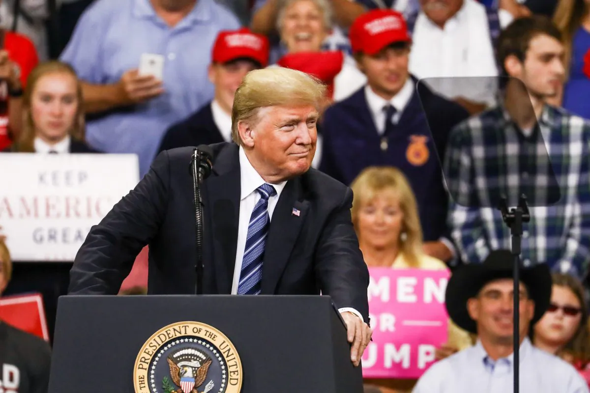 President Donald Trump at his Make America Great Again rally in Billings, Mont., Sept. 6, 2018. (Charlotte Cuthbertson/The Epoch Times)