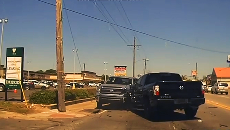 Speeding car comes to a stop.