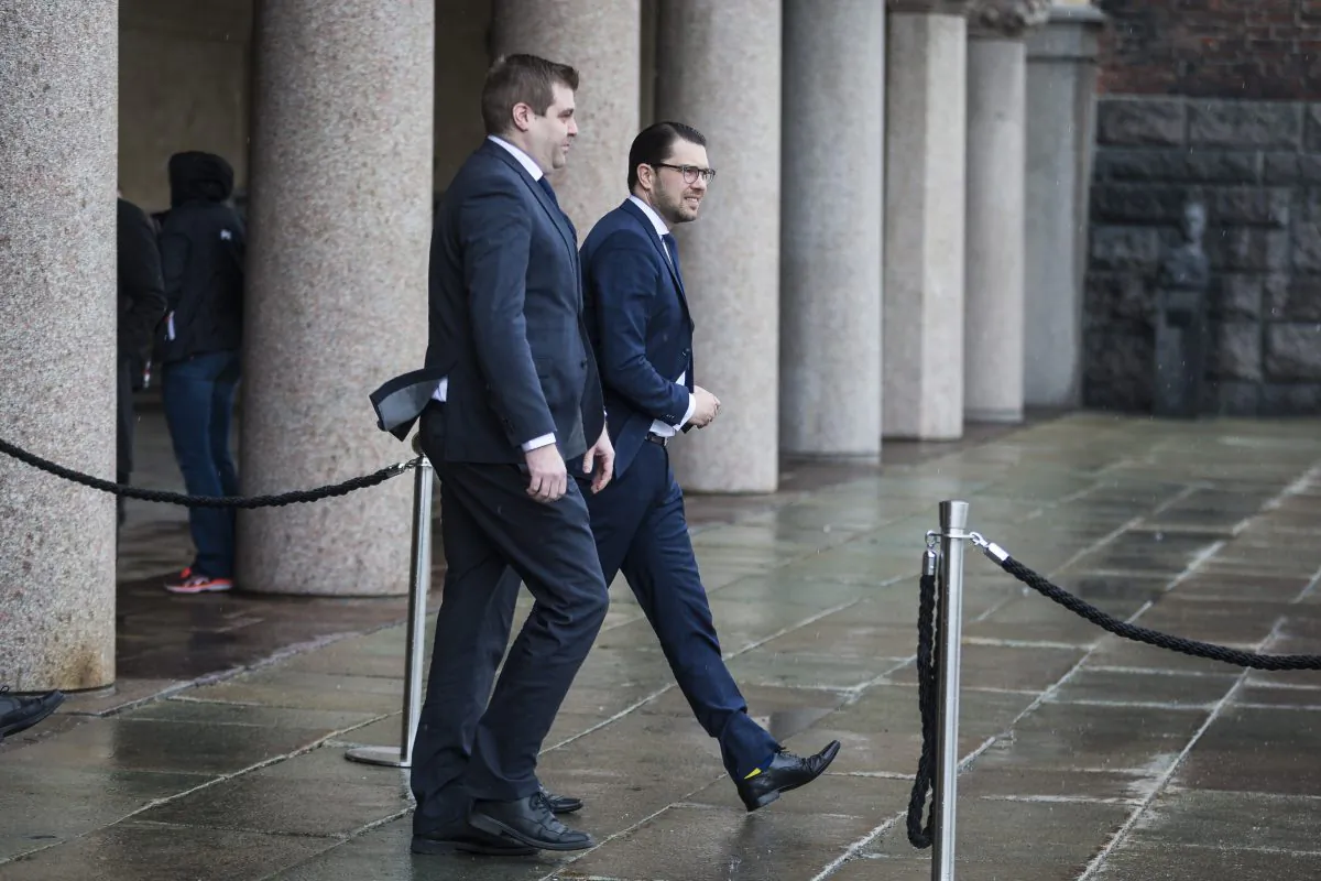 Jimmy Akesson, leader of the Sweden Democrats (R), attends the city of Stockholm's official ceremony for the victims of the recent terrorist attack on April 10, 2017 in Stockholm, Sweden. (Michael Campanella/Getty Images)
