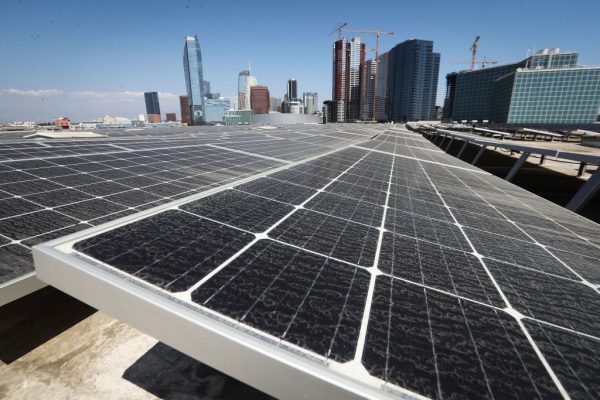 Solar panels mounted atop roof