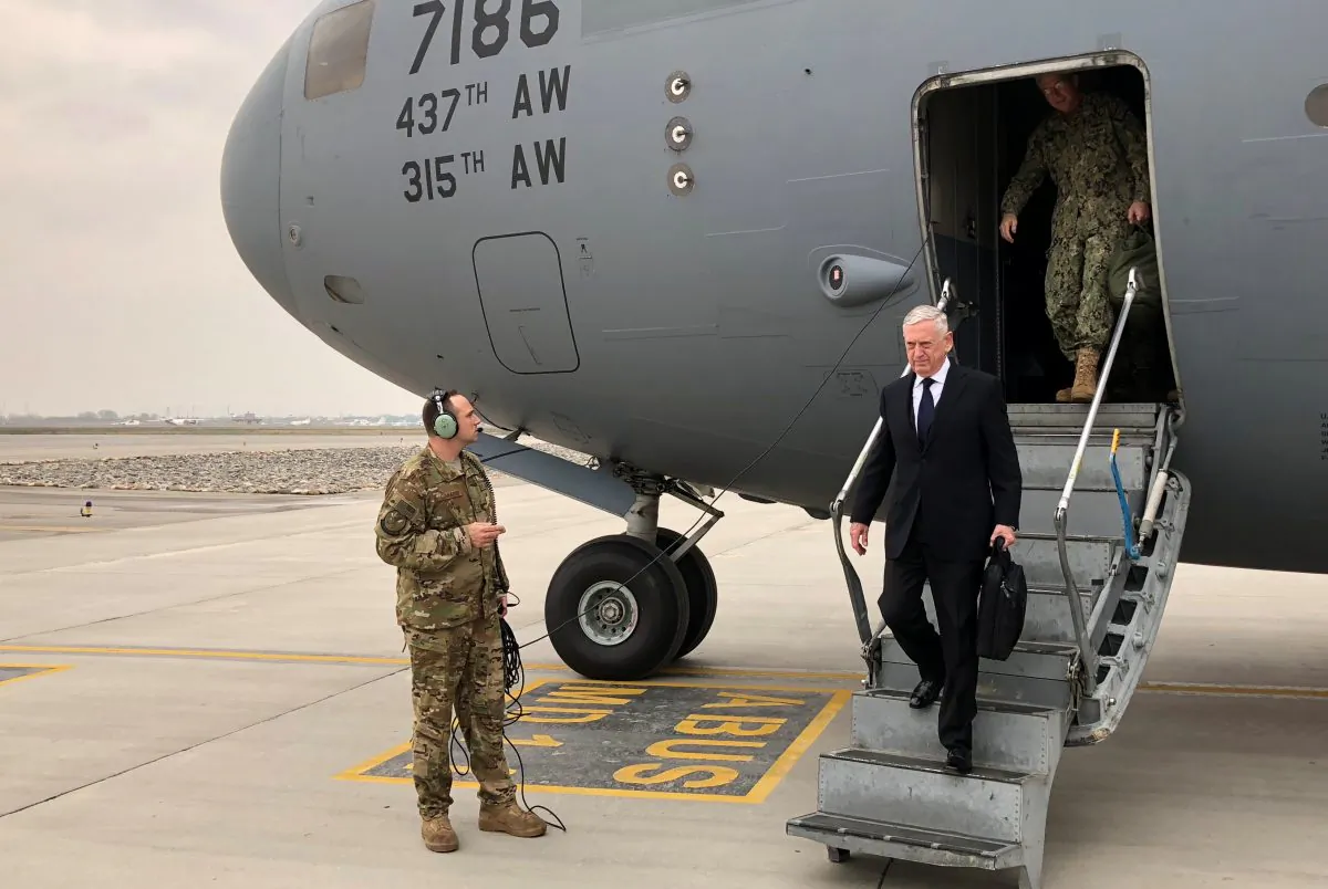 Defense Secretary Jim Mattis lands in Kabul on March 13, 2018 on an unannounced trip to Afghanistan. REUTERS/Phil Stewart