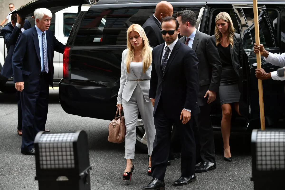 Former advisor to US President Donald Trump's election campaign, George Papadopoulos and his wife Simona Mangiante Papadopoulos arrive at US District Court in Washington on Sept. 7, 2018. (Mandel Ngan/AFP/Getty Images)