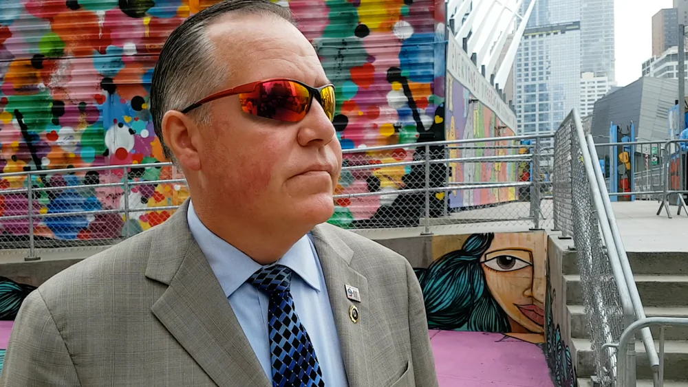 Retired NYPD officer and 9/11 first responder Kieran Breen at Ground Zero on Sept. 11, 2018. (David Vives/The Epoch Times)
