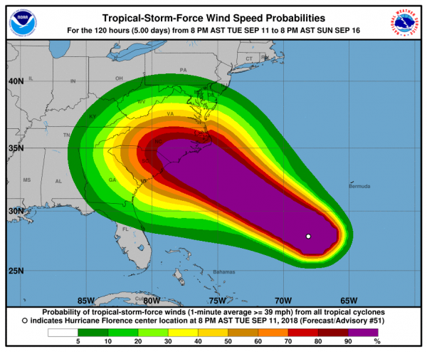 Hurricane Florence 11 p.m. wind forecast Sept. 11