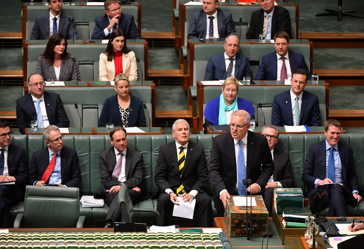 Australian Prime Minister Scott Morrison speaks in the House of Representatives at Parliament House in Canberra, Australia, Sept. 10, 2018.    (AAP/Mick Tsikas/via Reuters)
