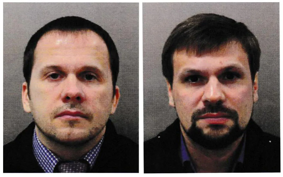 The men known as Alexander Petrov (L) and Ruslan Boshirov have been accused of attempting to murder former Russian intelligence officer Sergei Skripal and his daughter Yulia in Salisbury, in an image handed out by police in London on Sept. 5, 2018. (Metropolitan Police handout via Reuters/File Photo)