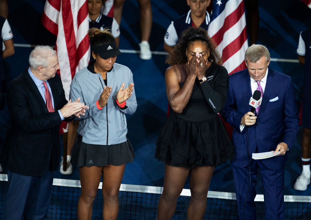 Serena Williams reacts after losing to Naomi Osaka