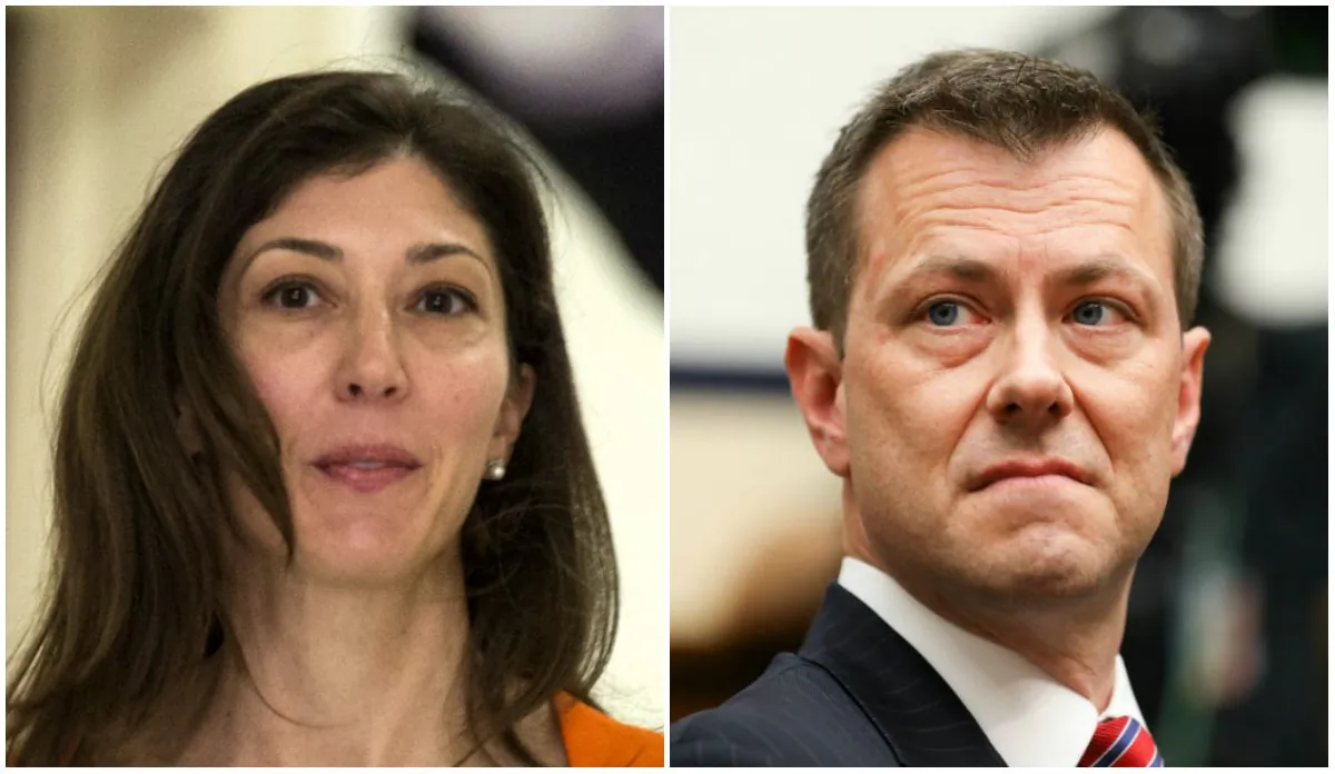 (L) Lisa Page, former legal counsel to former FBI Director Andrew McCabe, arrives on Capitol Hill on July 16, 2018. (Andrew Caballero-Reynolds/AFP/Getty Images) (R) FBI Deputy Assistant Director Peter Strzok testifies on Capitol Hill in Washington on July 12, 2018. (Samira Bouaou/The Epoch Times)