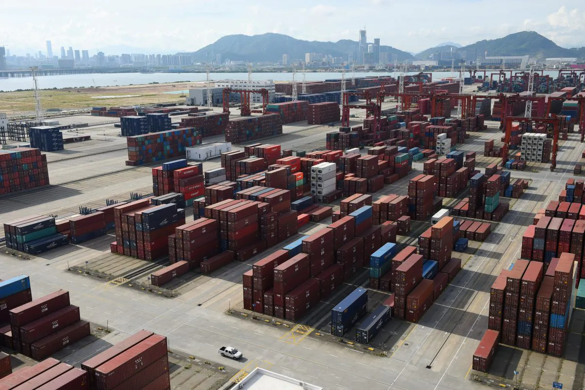 Shipping containers at the Dachan Bay Terminals in Shenzhen City, Guangdong Province, China, on July 12, 2018. (Stringer/Reuters)