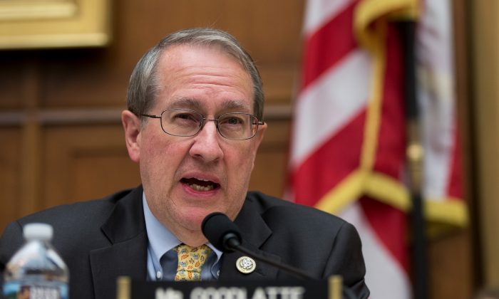House Judiciary Committee Chairman Rep. Bob Goodlatte (R-Va.) questions witnesses during a House Judiciary Committee hearing concerning the oversight of the U.S. refugee admissions program, on Capitol Hill, in Washington on Oct. 26, 2017. (Drew Angerer/Getty Images)