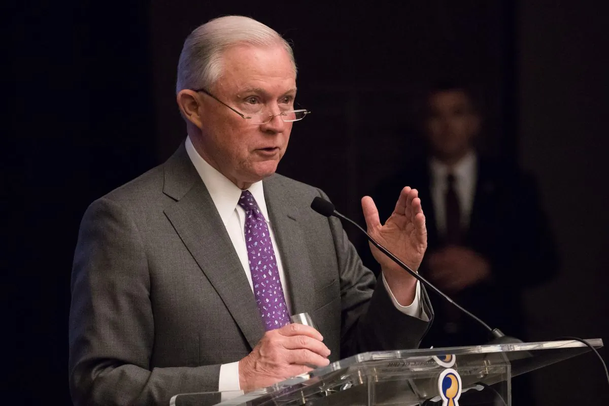 Attorney General Jeff Sessions speaks in Washington on May 3, 2018. (Samira Bouaou/The Epoch Times)