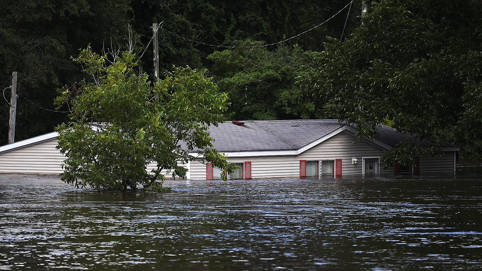 Flood waters from Hurricane Florence surround a home
