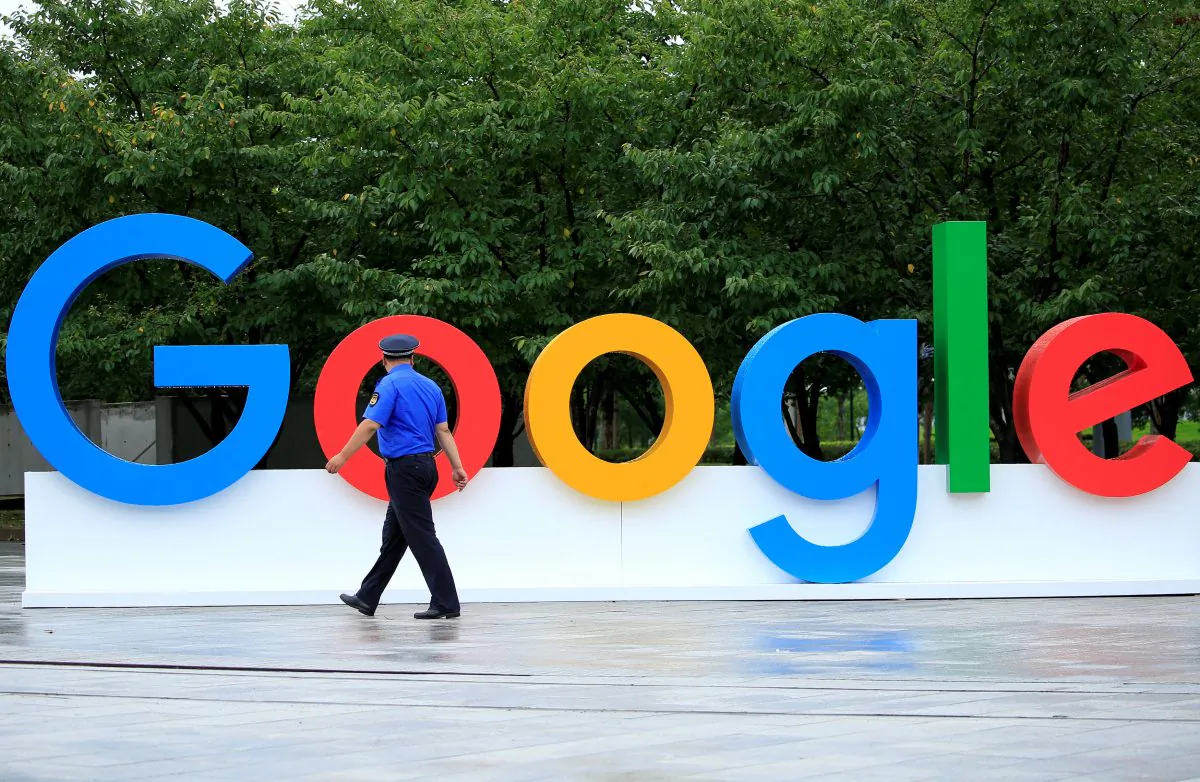 A Google sign is seen during the WAIC (World Artificial Intelligence Conference) in Shanghai, China, on Sept. 17, 2018. (Reuters/Aly Song)