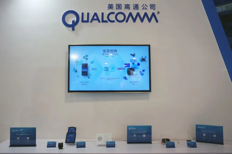 A booth of U.S. chipmaker Qualcomm at an expo in Beijing, China, on Sept. 27, 2017. (Reuters/Stringer).