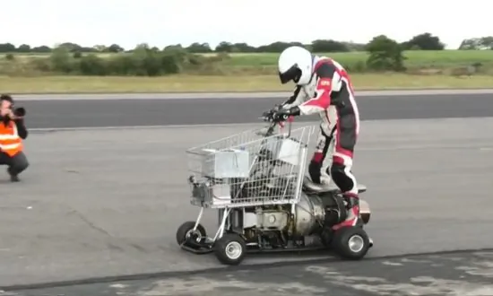 Jet-Powered Shopping Trolley Races a Garden Shed and a Toilet
