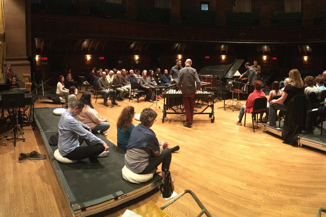 How do meditation and music mix? Students and concert-goers try it out on the Princeton University campus. (Princeton University Concerts)