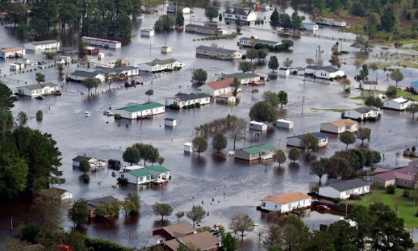 Houses sit in floodwater caused by Hurricane Florence